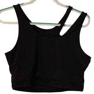 N‎ Natori Black Asymmetrical Strap Crop Tank Top XL Lounge Yoga Athletic EUC